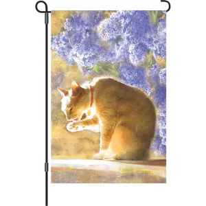 12 in. Cat Garden Flag - Bathing Tabby