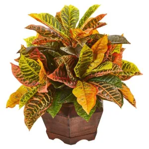 19" Garden Croton Artificial Plant in Decorative Planter (Real Touch)