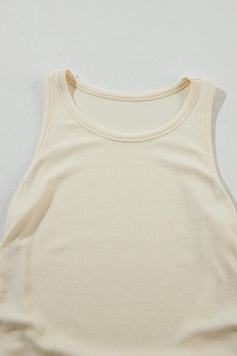 Apricot Creamy Plain Ruched Side Slim Summer Tank Top