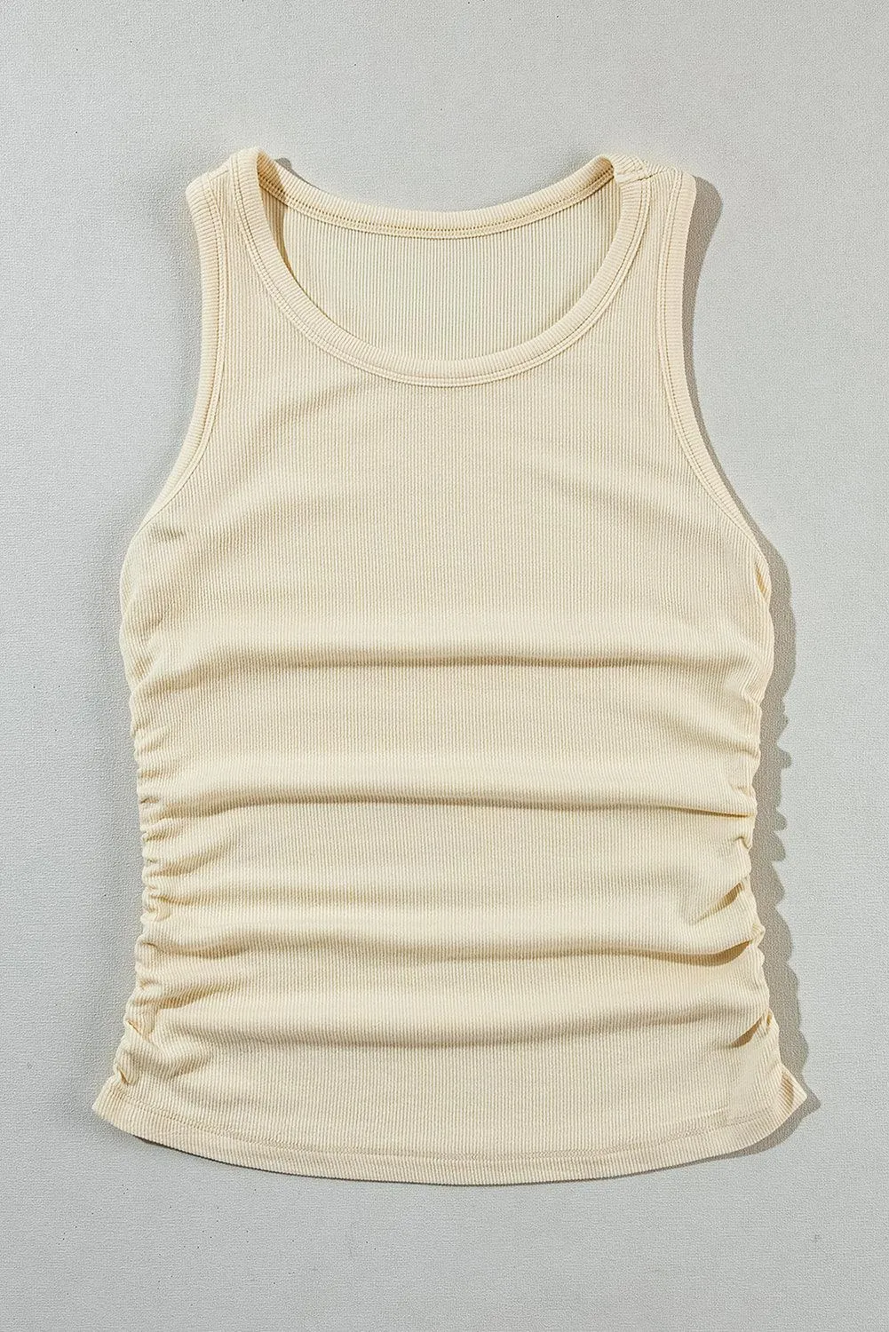 Apricot Creamy Plain Ruched Side Slim Summer Tank Top