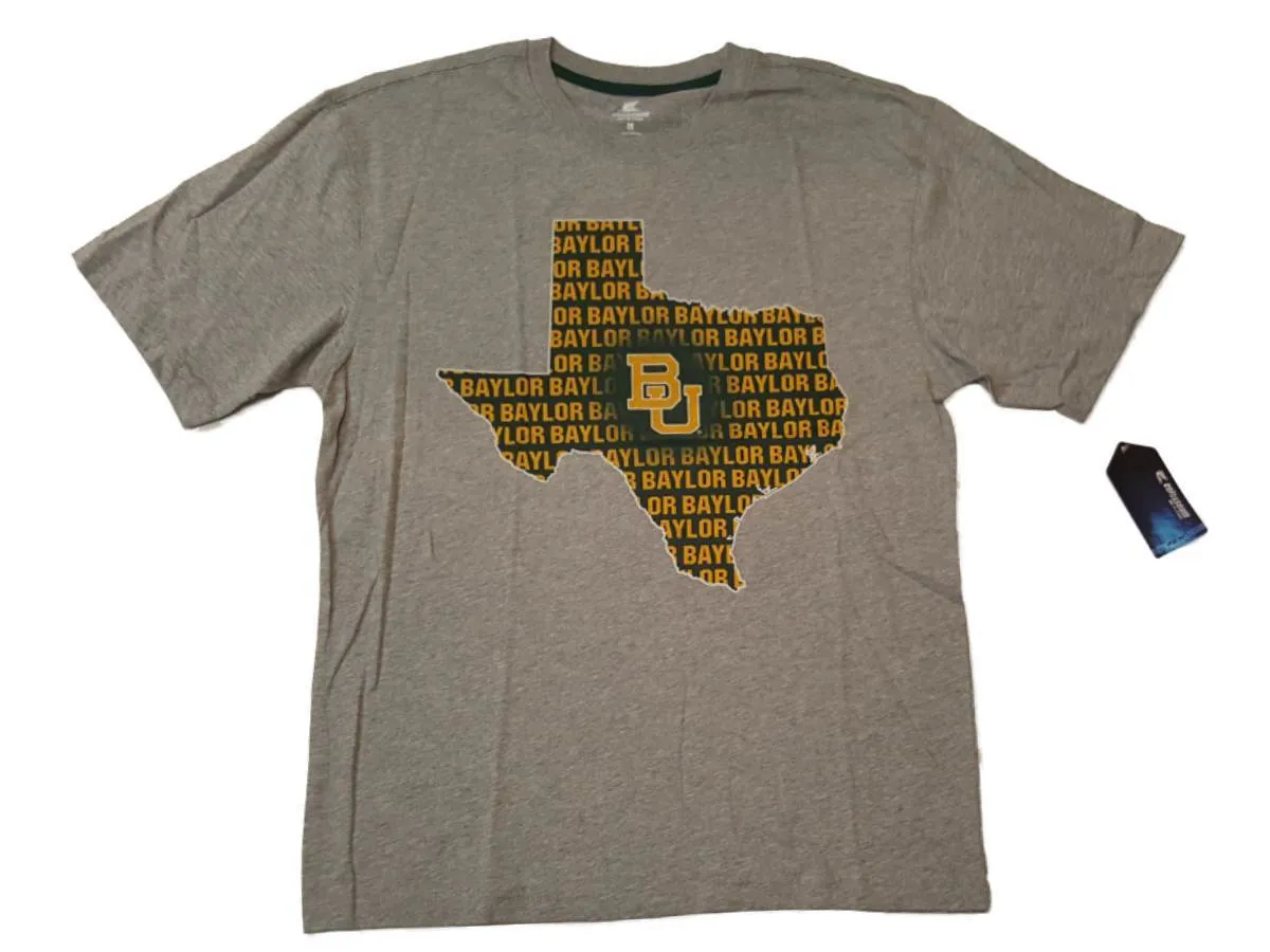 Baylor Bears Colosseum Gray Texas State Outline Short Sleeve Crew T-Shirt (L)