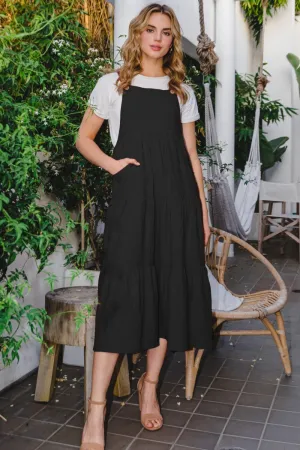 Black Sleeveless Tiered Midi Dress (Online Exclusive)