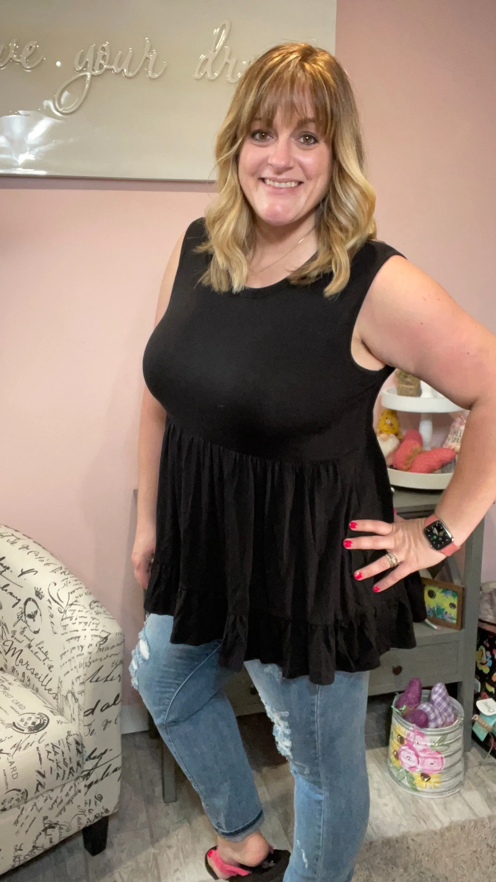 Black Tiered Babydoll Tank