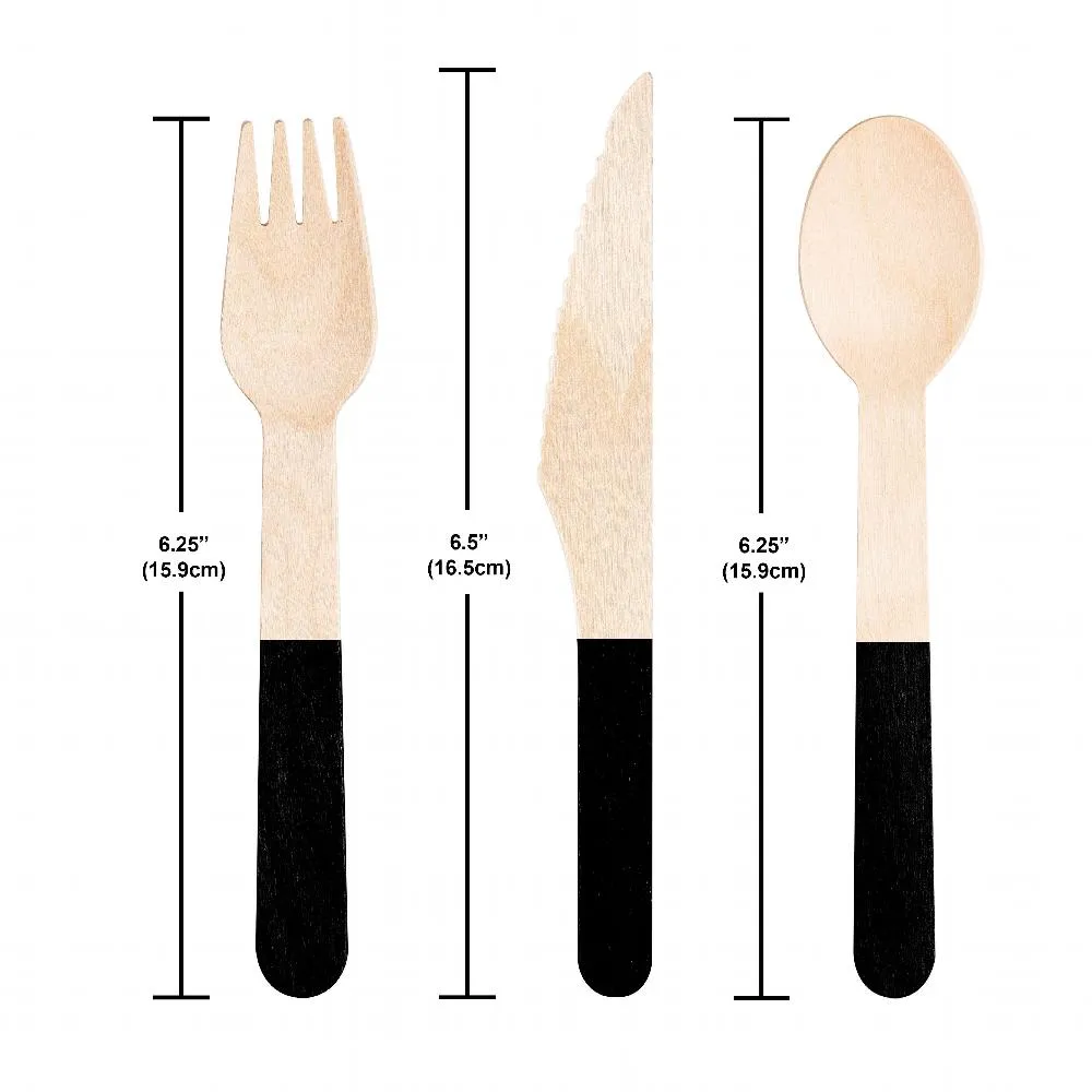 Black Velvet Wooden Cutlery (24/Pkg)