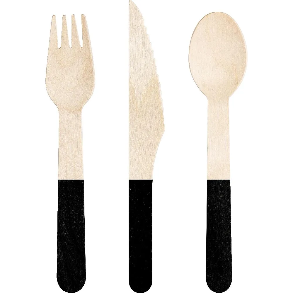 Black Velvet Wooden Cutlery (24/Pkg)