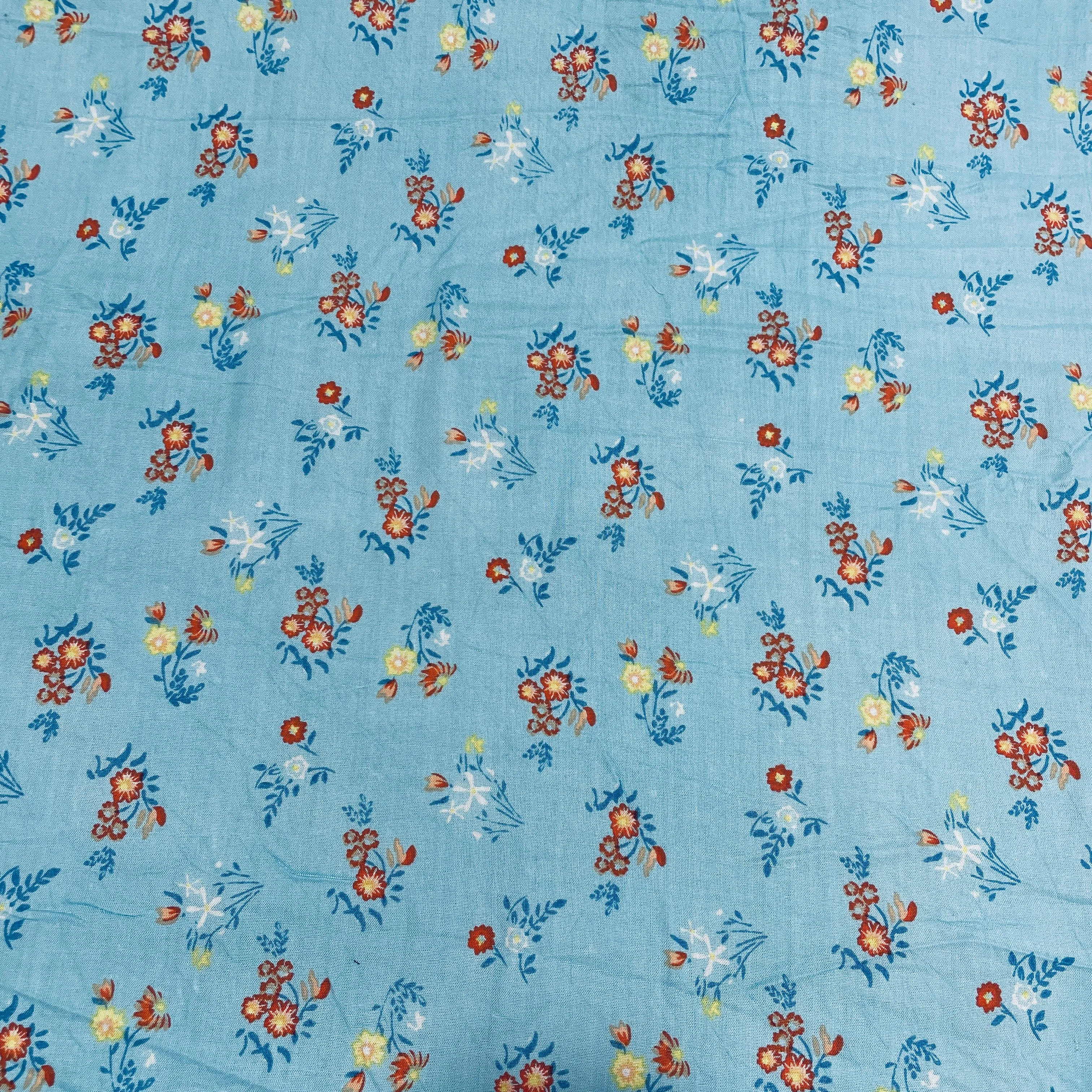 Blue Multicolor Floral Print Rayon Fabric