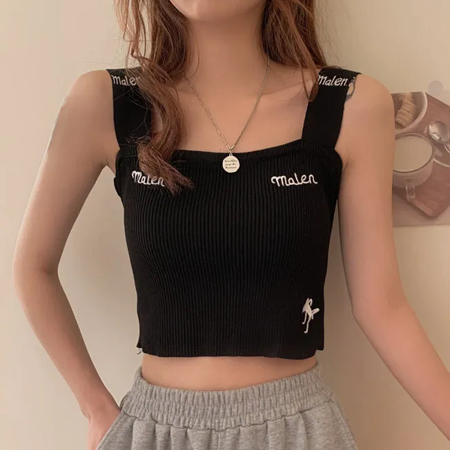 Camisole Short Embroidery Inside Knitted Top