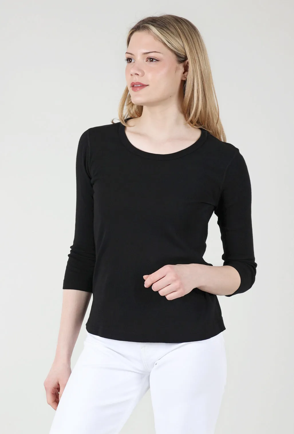 Crew-Neck 3/4-Sleeve Tee, Black