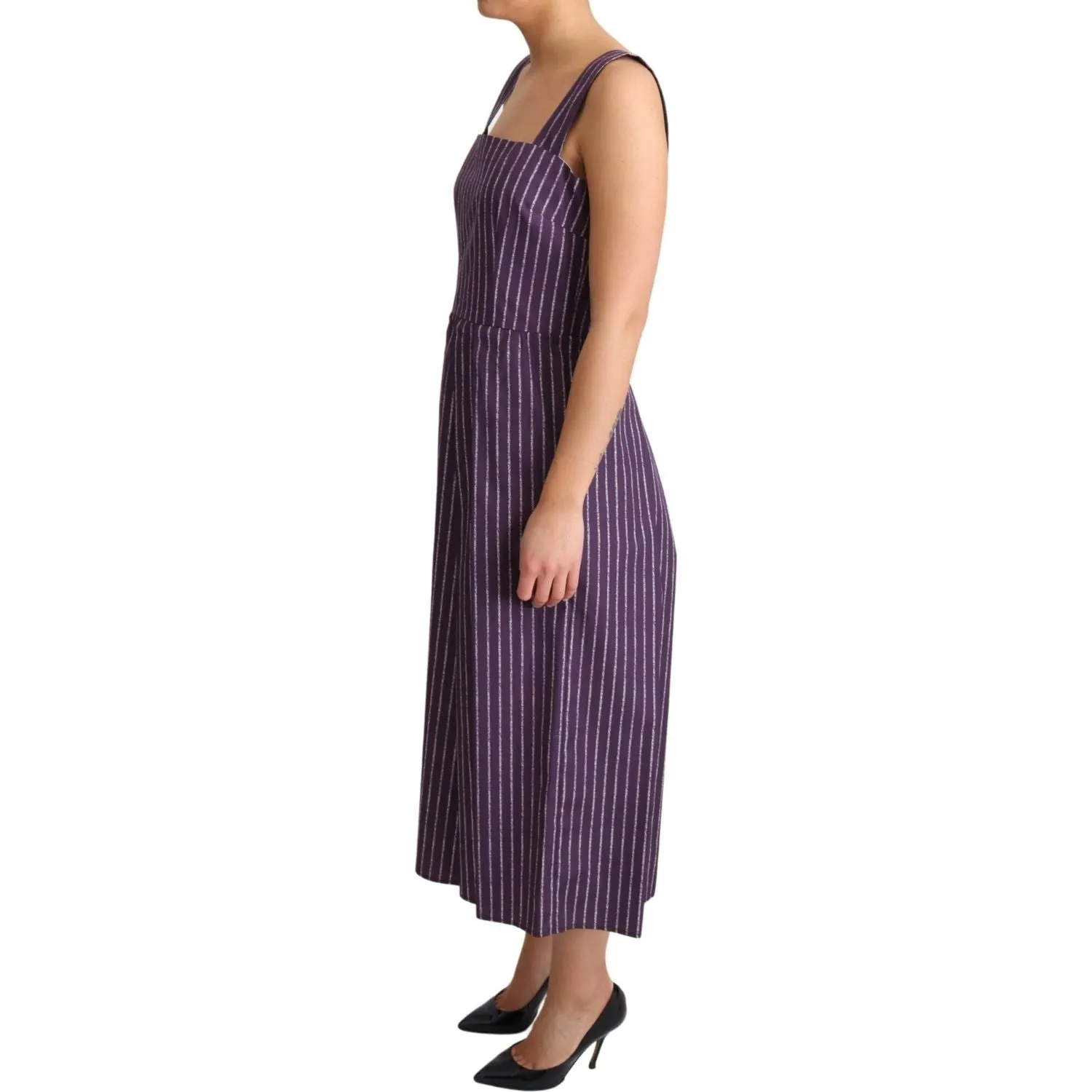 Dolce & Gabbana Elegant Sleeveless A-Line Purple Stripe Dress