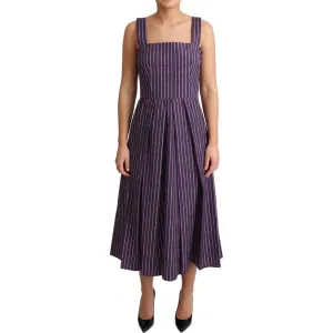 Dolce & Gabbana Elegant Sleeveless A-Line Purple Stripe Dress