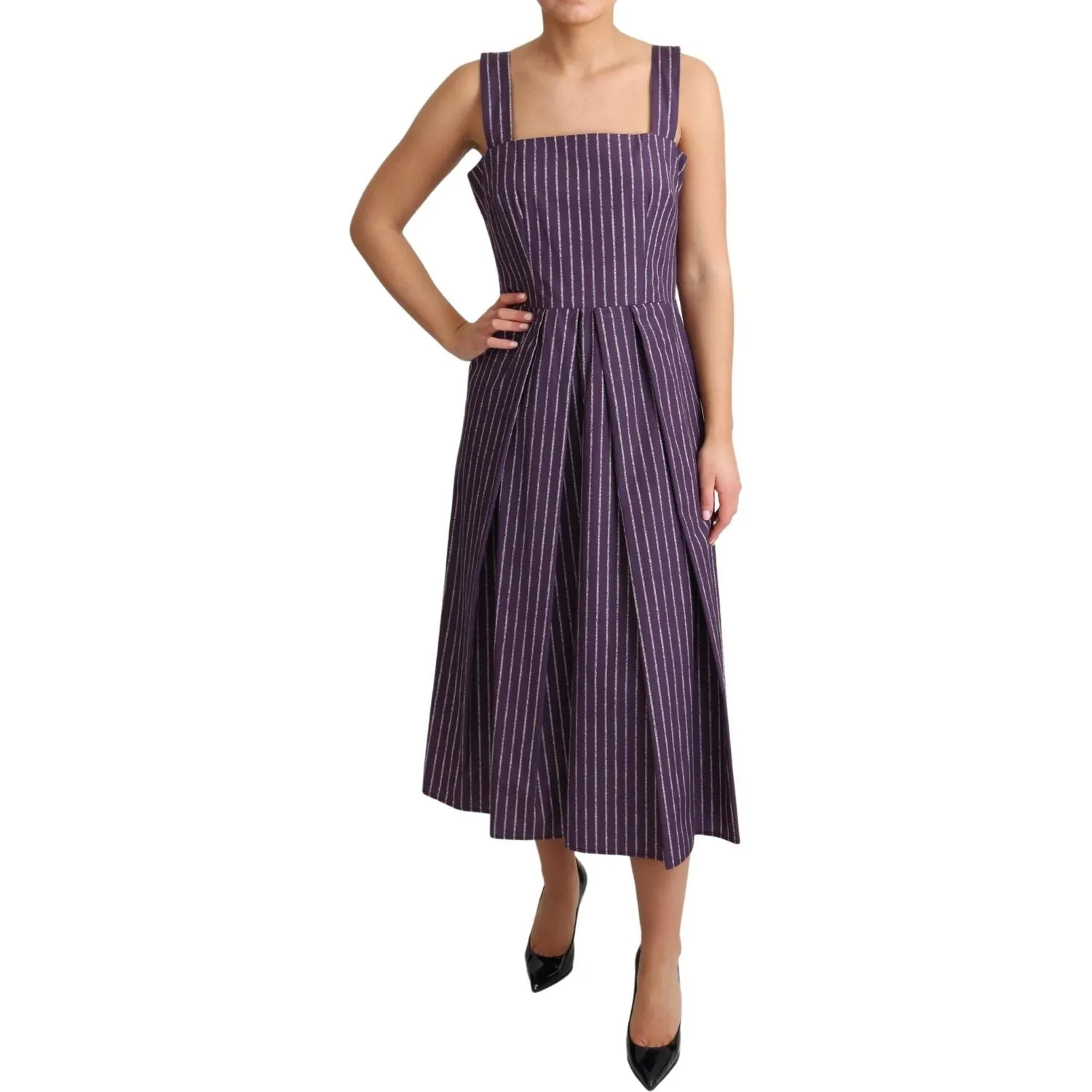 Dolce & Gabbana Elegant Sleeveless A-Line Purple Stripe Dress