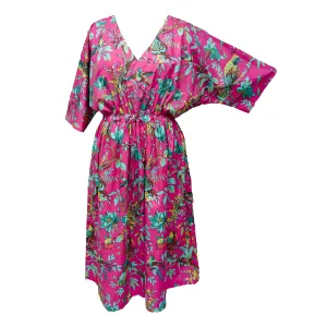 Hot Pink Birds Cotton Maxi Dress UK Size 18-32 M162