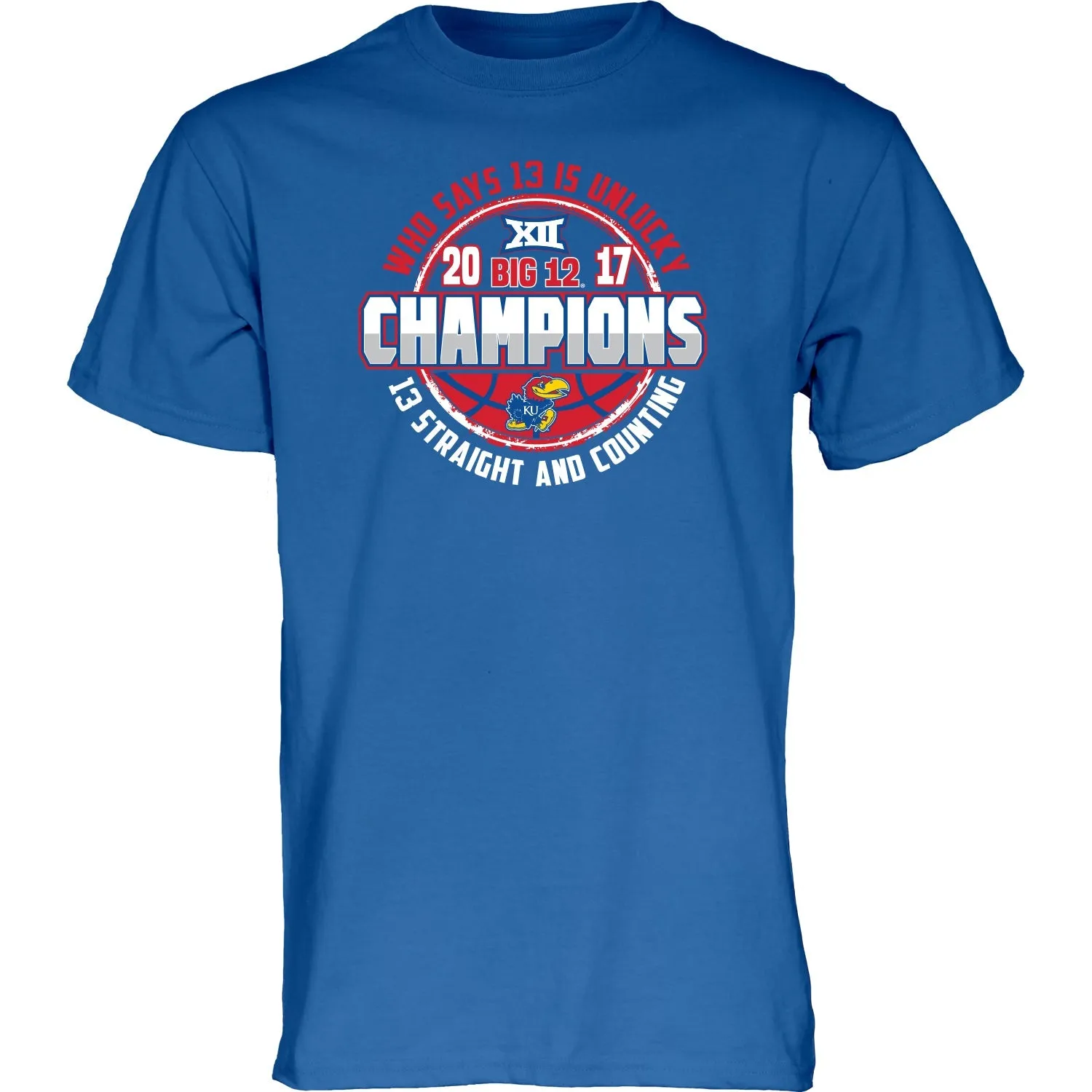 Kansas Jayhawks 13 Straight & Counting Big 12 Basketball Champions Blue T-Shirt