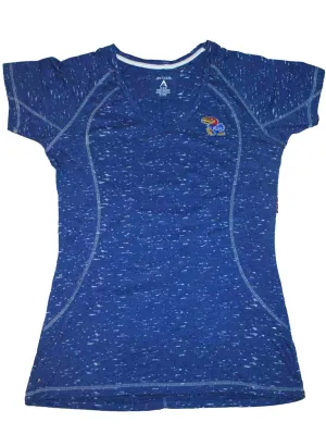 Kansas Jayhawks Antigua Women Blue White Splatter V-Neck T-Shirt (M)