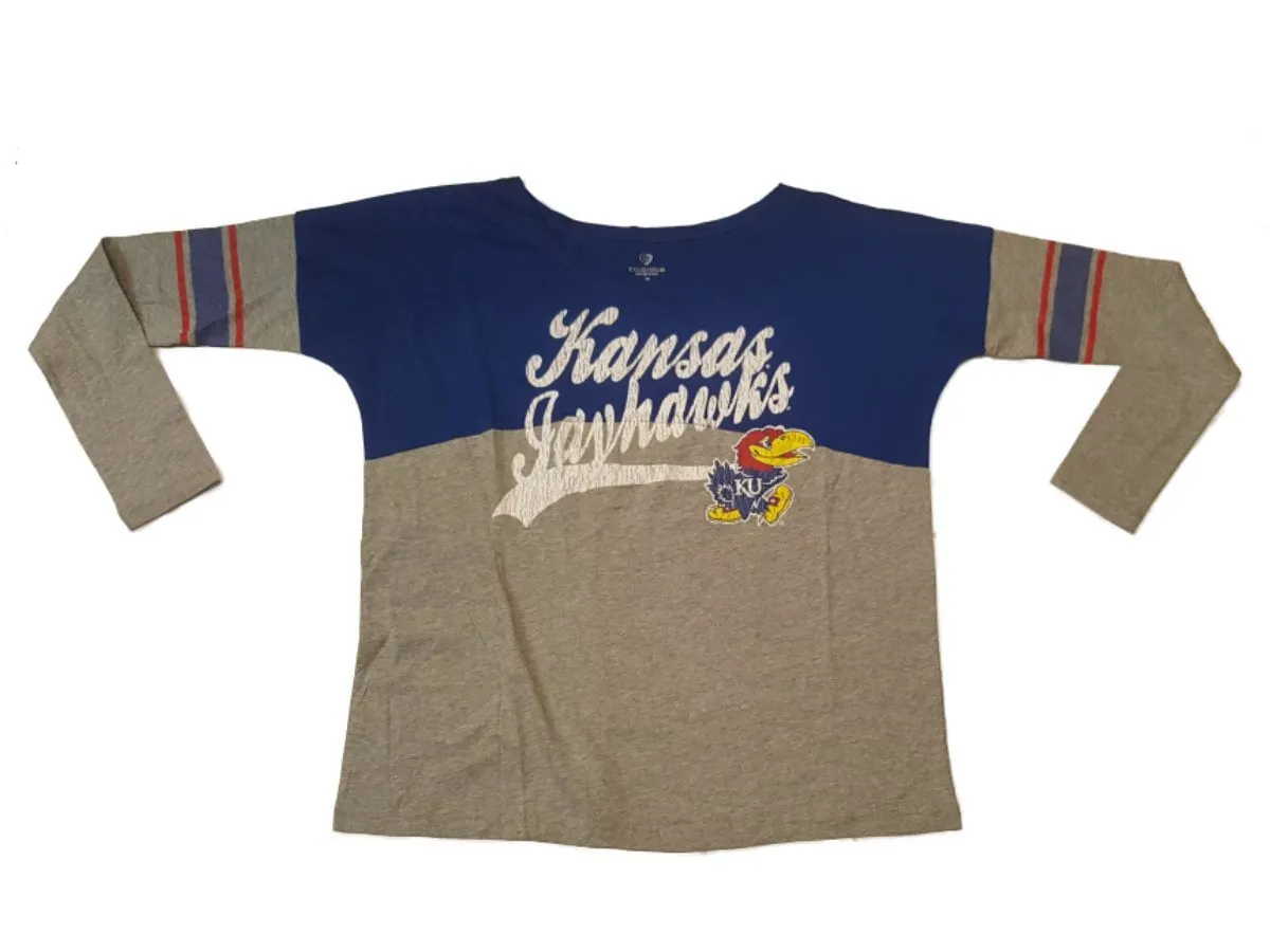 Kansas Jayhawks Colosseum WOMENS Blue & Gray LS Scoop Neck T-Shirt (M)