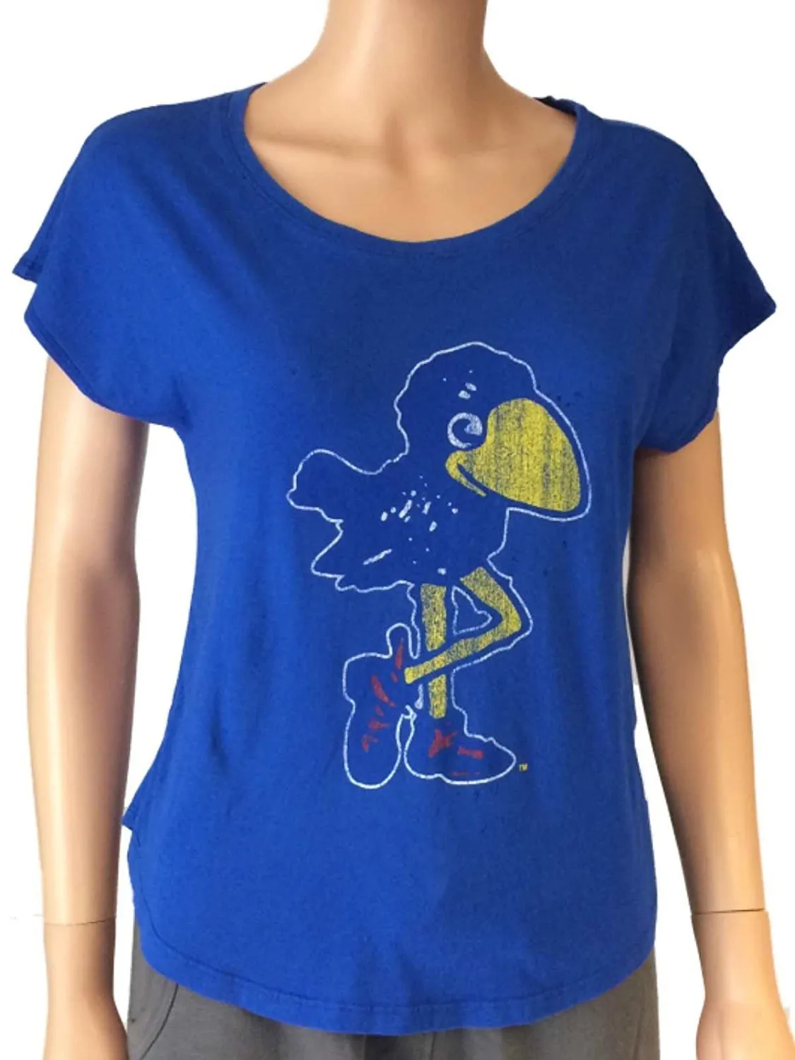 Kansas Jayhawks Retro Brand Women Blue Loose Capped Sleeve T-Shirt