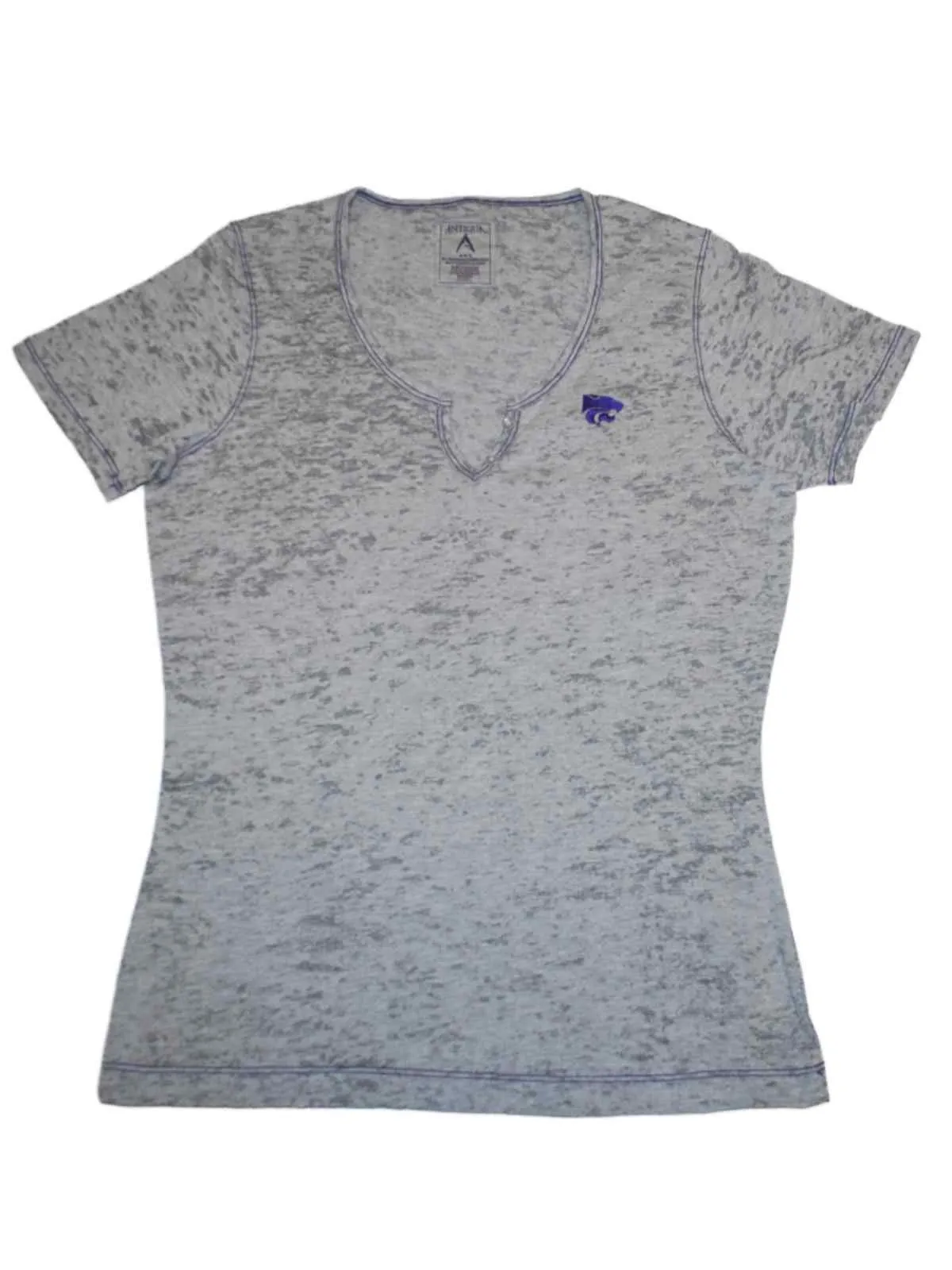 Kansas State Wildcats Antigua Women Gray Burnout V-Neck T-Shirt (M)