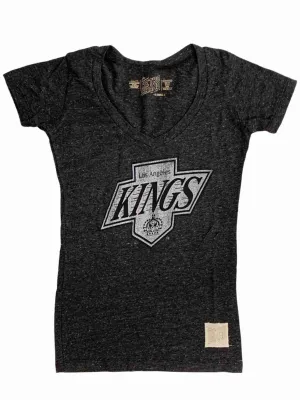 Los Angeles LA Kings Retro Brand WOMEN Heathered Gray Tri-Blend V-Neck T-Shirt