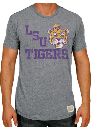 LSU Tigers Retro Brand Gray Soft Tri-Blend Mascot Short Sleeve T-Shirt