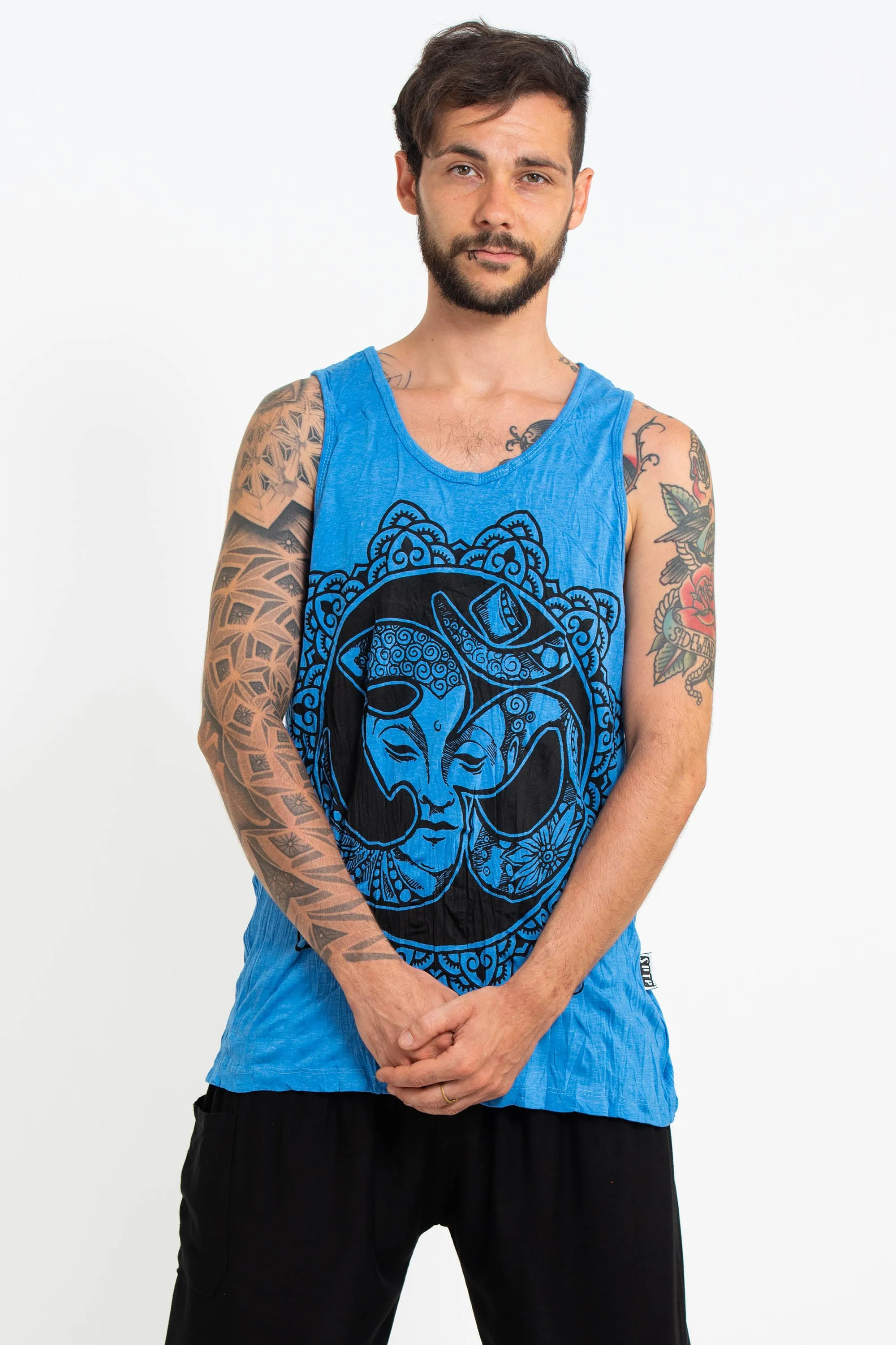 Mens Om Buddha Face Tank Top in Blue