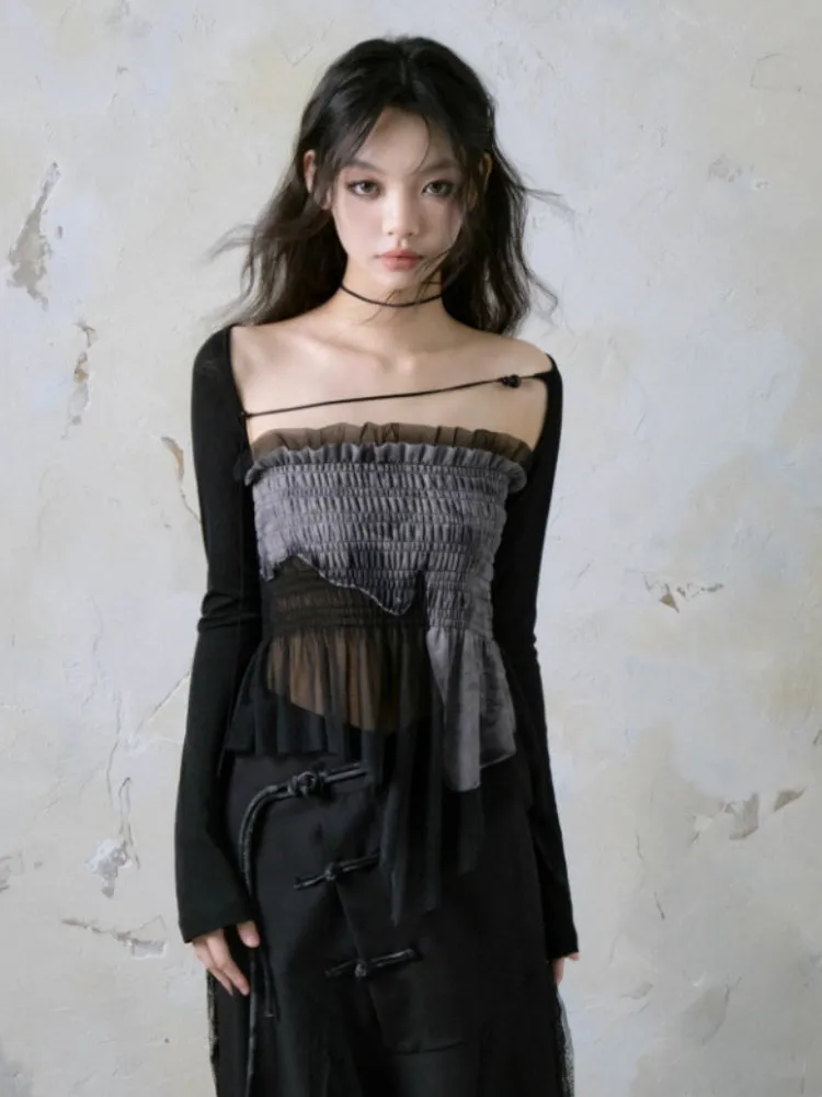 Mesh Stitch Elastic Tube Top & Waistcoat【s0000004372】