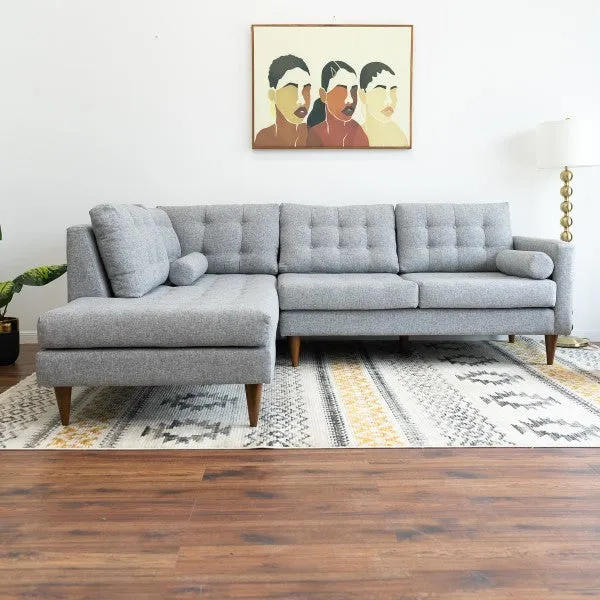 Mid-Century Modern Sectional Sofa in Light Gray - Left or Right Facing Chaise