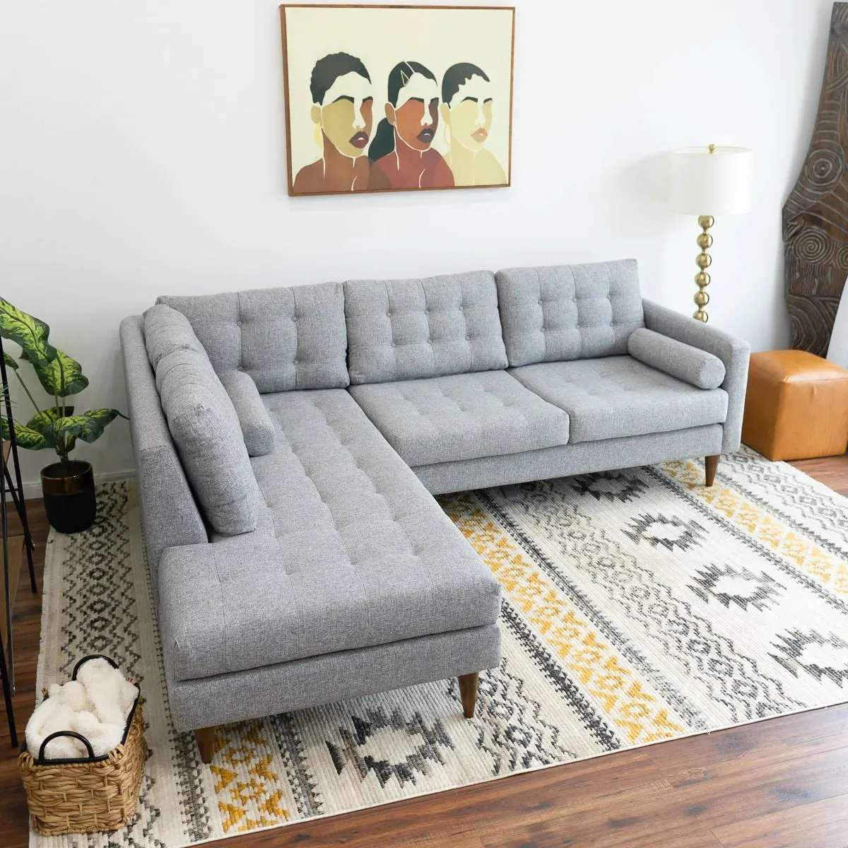 Mid-Century Modern Sectional Sofa in Light Gray - Left or Right Facing Chaise