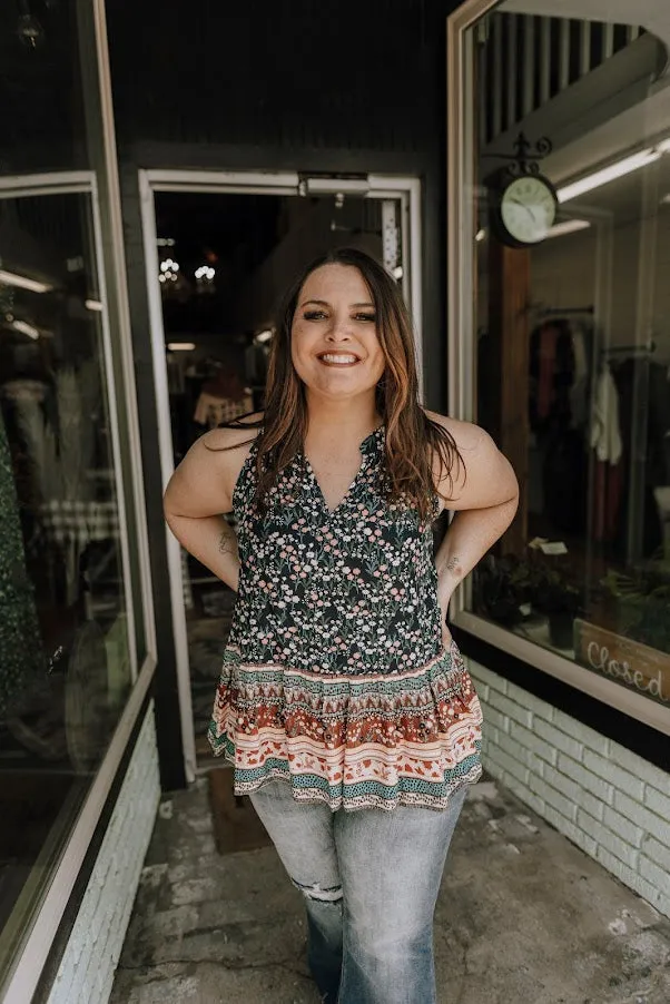 Navy Mixed Print Floral Tank