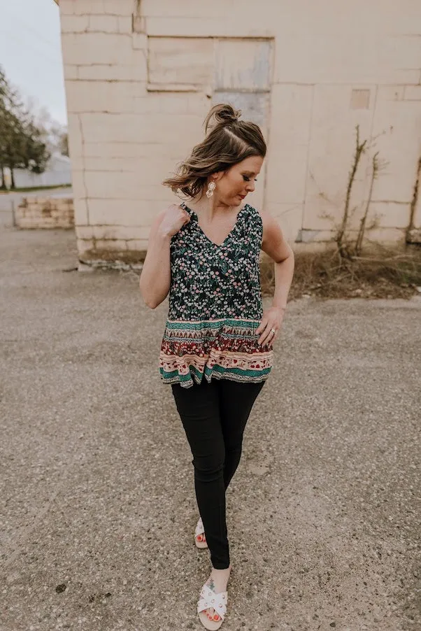 Navy Mixed Print Floral Tank