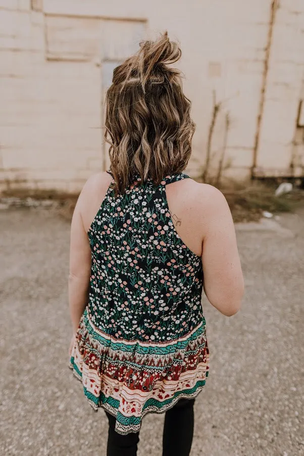 Navy Mixed Print Floral Tank