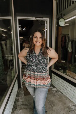 Navy Mixed Print Floral Tank