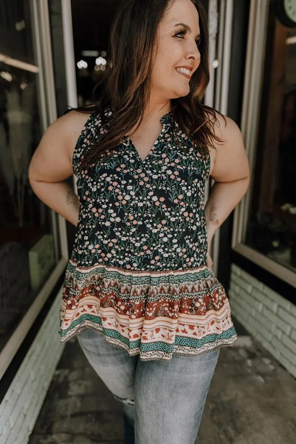 Navy Mixed Print Floral Tank