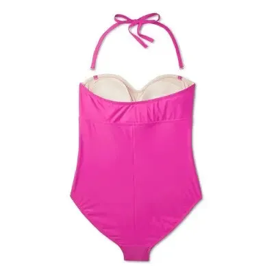 New - Kona Sol Women's Bandeau Halter One Piece Swimsuit Tummy Control