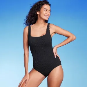 New - Kona Sol Women's Square Neck One Piece Swimsuit Full Coverage Tank Swimwear Blue