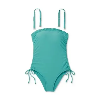 New - Shade & Shore Women's Bandeau One Piece Swimsuit Shirring Swimwear