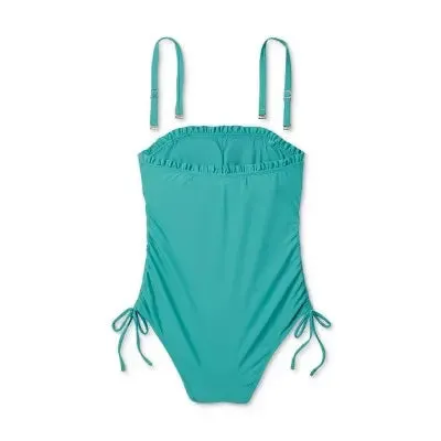 New - Shade & Shore Women's Bandeau One Piece Swimsuit Shirring Swimwear