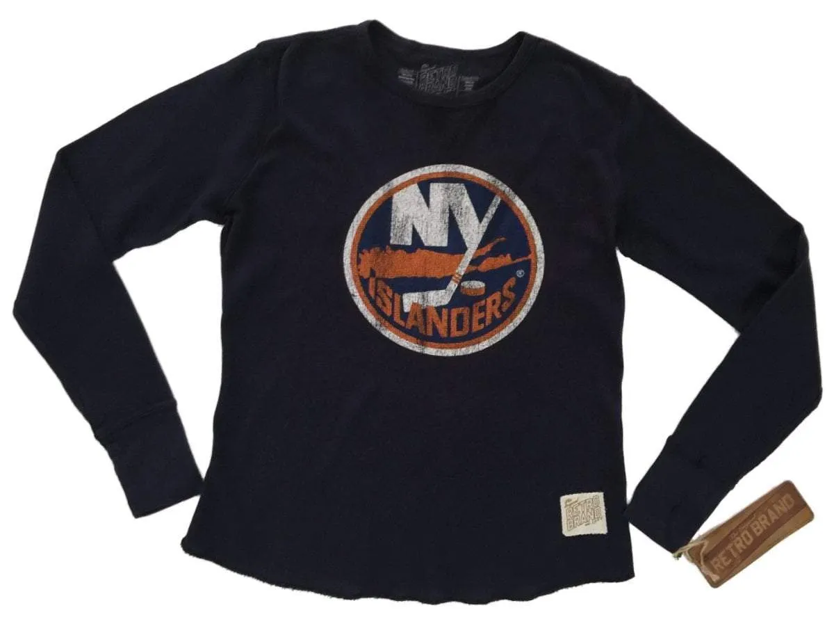 New York Islanders Retro Brand WOMEN Navy Waffled Long Sleeve T-Shirt