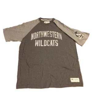 Northwester Wildcats Champion Two-Toned Gray Short Sleeve Crew Neck T-Shirt (L)