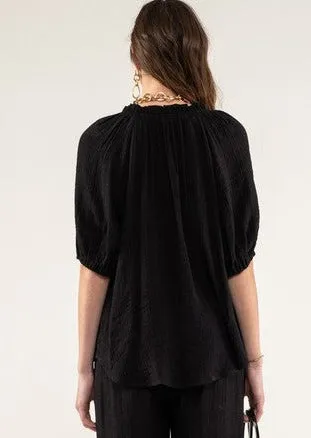 Not So Basic Bubble Sleeve Black Crinkle Top ~FINAL SALE