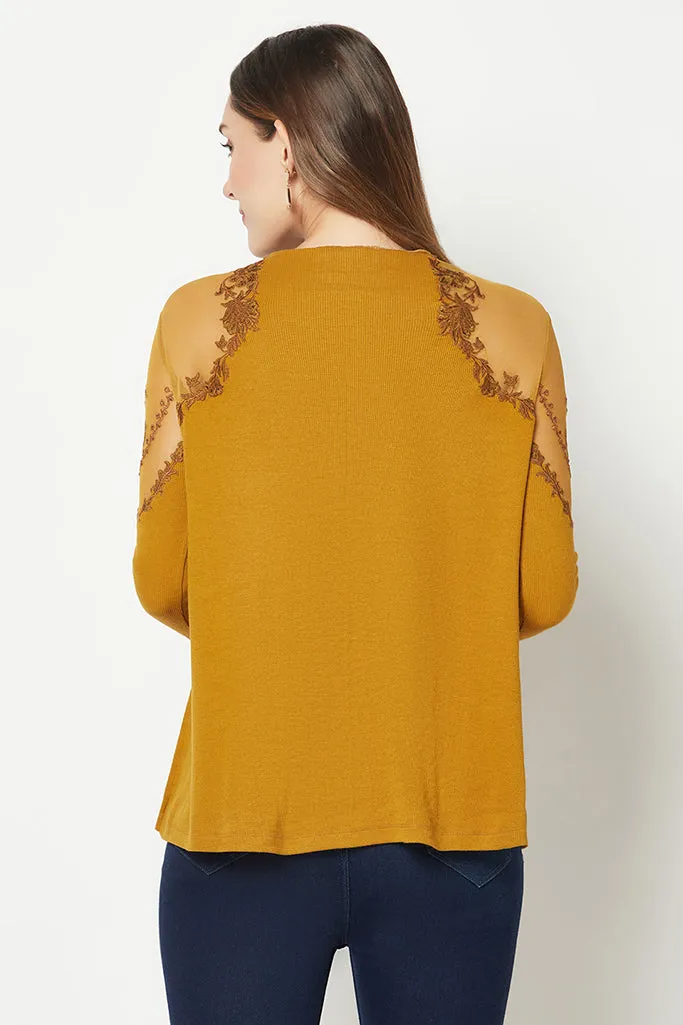 Power Mesh Ivory Embroidered Top