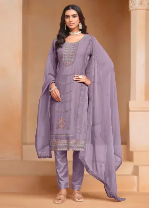 Purple Organza Chiffon Embroidered Festive Salwar Suit