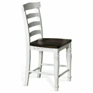 Two Tone Distressed White Wood Ladderback Counter Height Wood Seat