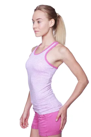 Women's All-American Racerback Tank Top (Pink&Grey Stripe w/ Berry piping)