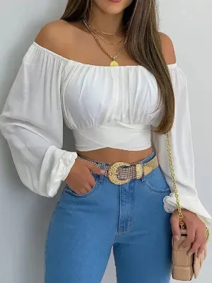 Women’s off-shoulder cross strap long sleeve top