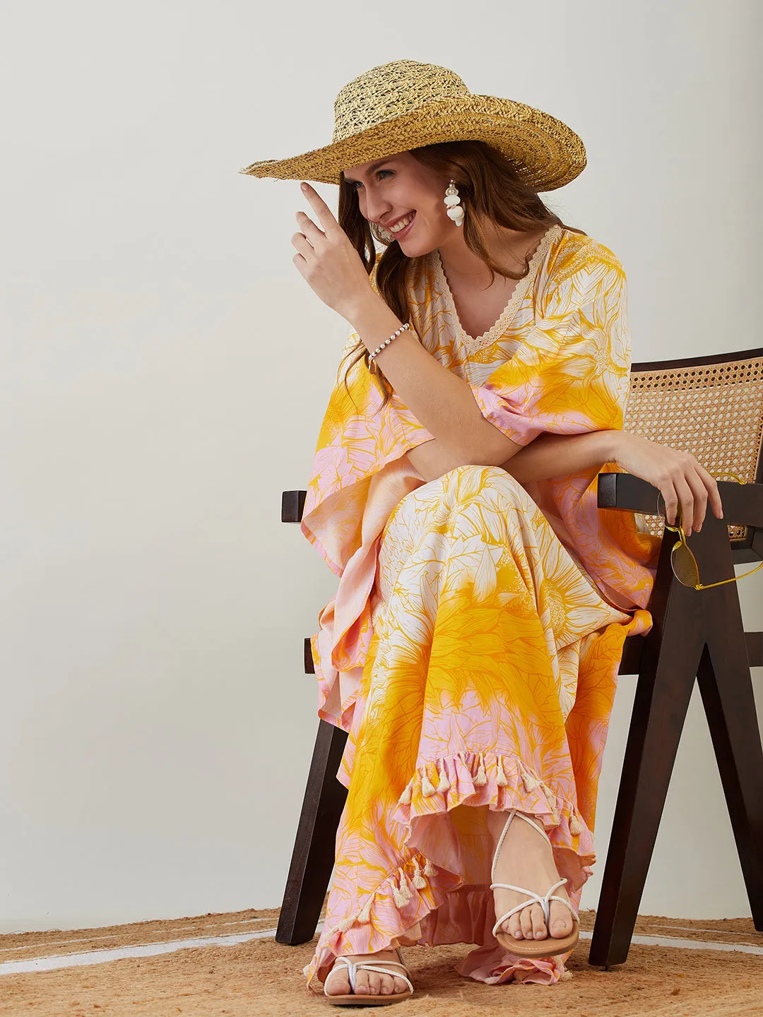 Yellow Blooming Sunflower Maxi Kaftan